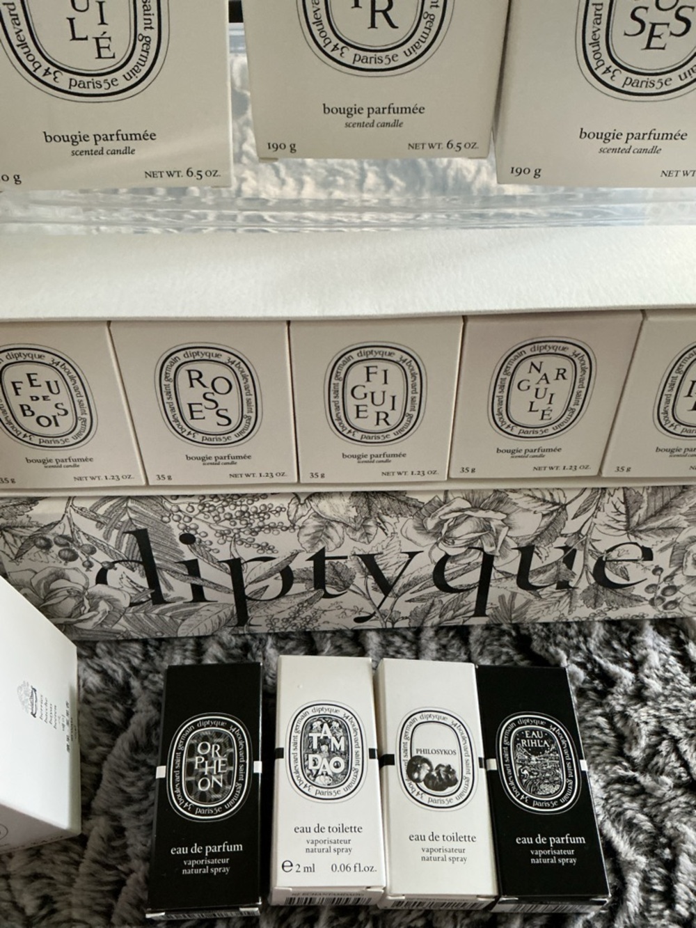 Diptyque EMPTY Candle Boxes + Sample Boxes Lot